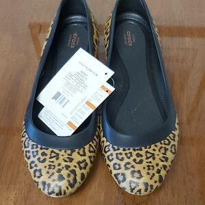 CROCS Women's Black and Tan Leopard Flats - PAY BY PAY PAL ONLY